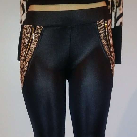 Wet look leggings animal print sides - Picture 4 of 5